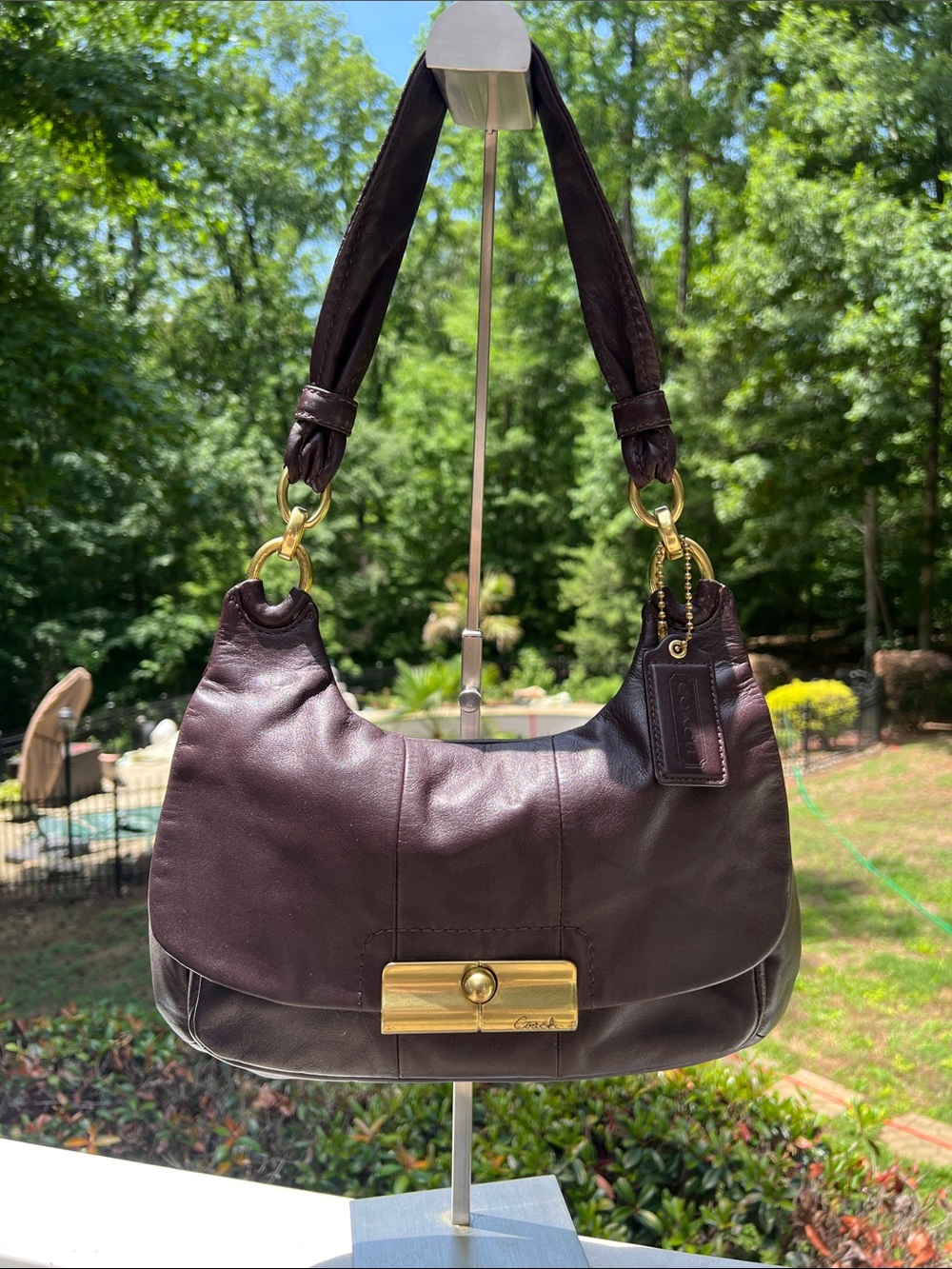 Coach Dark Brown Kristen Leather Hobo with Gold Hardware GUC - Picture 3 of 17